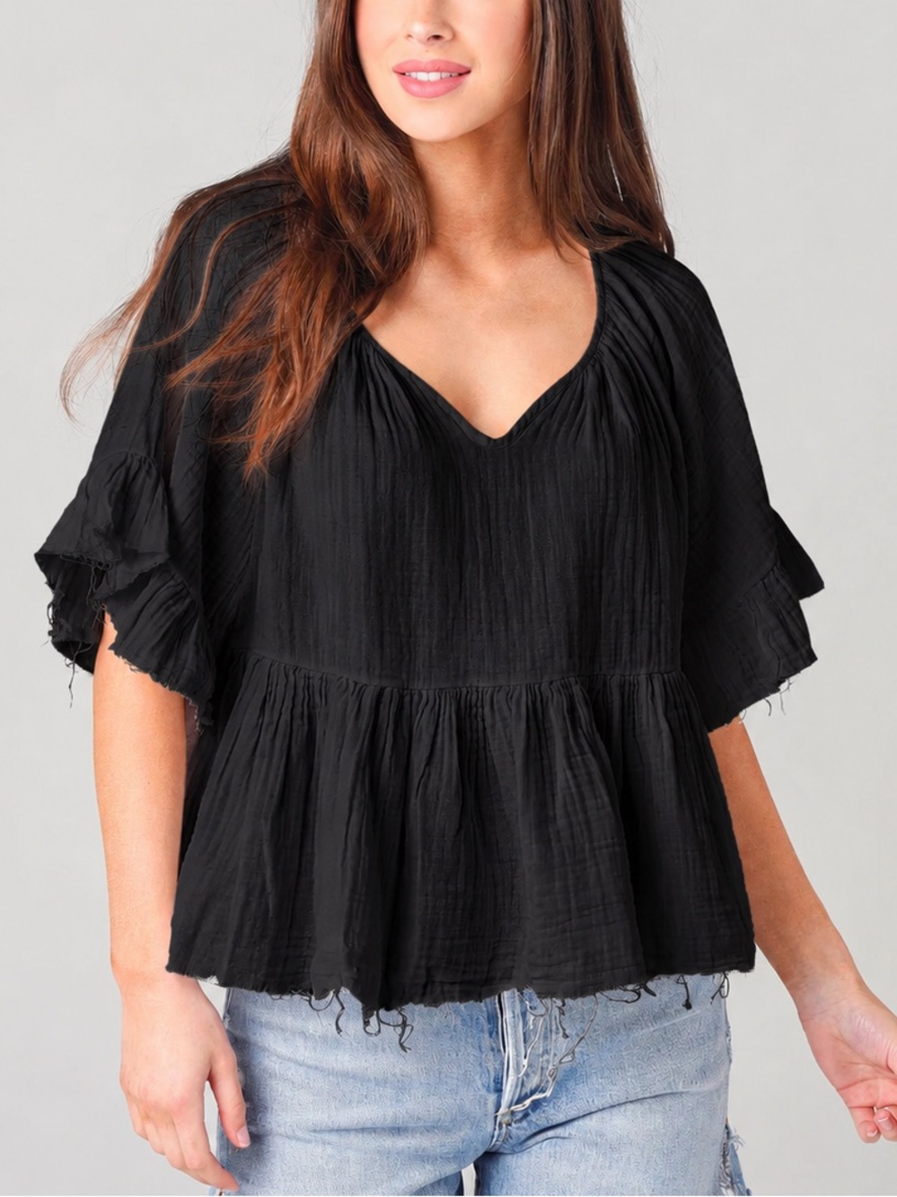 stark x distressed peplum raw hem yallternative western boho cinched waist top